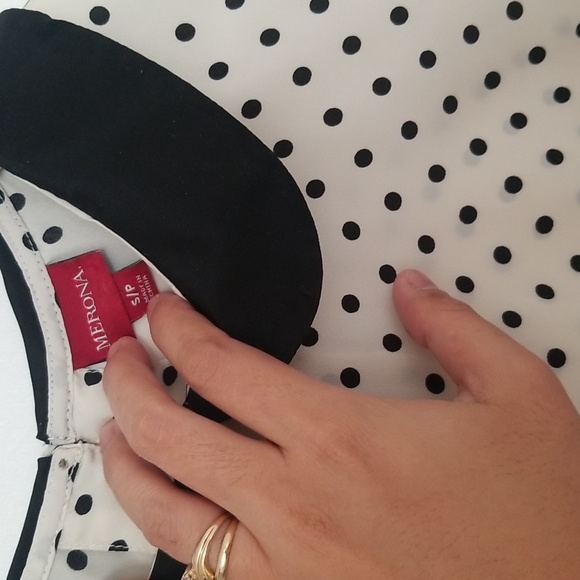 Merona Blue and White Polka Dots Peter Pan Collar Short Sleeves Top - Picture 3 of 6